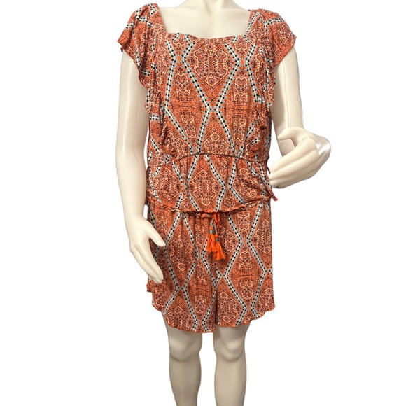 Anthropologie Pijama Set for Woman Geometric Floral Orange Blue Size Large